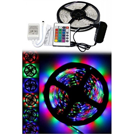 RGB Şerit Led Dış Mekan 5 Metre Kumandalı Hazır Set 16 Renk (1 Yıl Garanti)