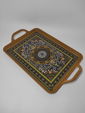 Modern Ethnic Desenli 39-26 cm Motif İşlemeli Servis Sunum Çay Tepsisi s