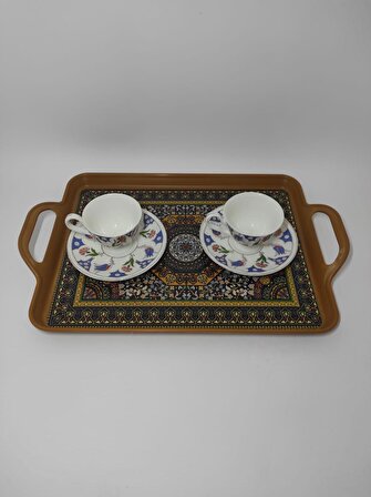 Modern Ethnic Desenli 39-26 cm Motif İşlemeli Servis Sunum Çay Tepsisi s