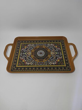 Modern Ethnic Desenli 39-26 cm Motif İşlemeli Servis Sunum Çay Tepsisi s