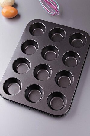  12 Bölmeli Yanmaz Ve Yapışmaz Kek Kapsülü Yapışmaz Mini Tart Kek Kapsülü Muffin Ekler Kalıbı 35-27 cm