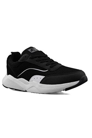 Mega Erkek Rahat İç Taban Siyah Beyaz Renk Fileli Dış Yüzey Bağcıklı Günlük Ayakkabı Sneakers