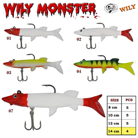 Wily Monster Turna Silikonu 14 cm 4’lü Paket RENK:7