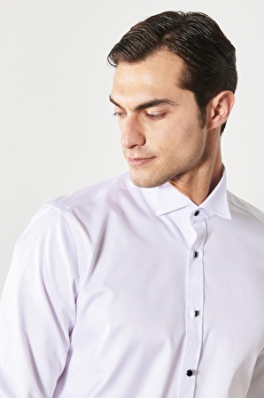 Erkek Beyaz Ütü Gerektirmeyen Kırışmaz Slim Fit Dar Kesim %100 Pamuk Ata Yaka Gömlek