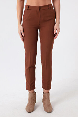 Kadın Kahverengi Yüksek Bel Kumaş Pantolon