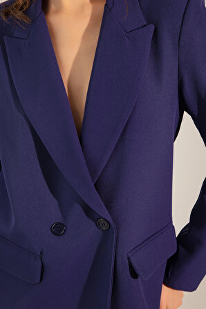 Kadın Lacivert Oversize Düğmeli Blazer Ceket
