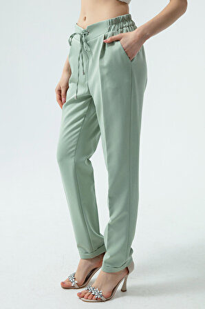 Kadın Mint Yeşili Beli Bağcıklı Havuç Pantolon