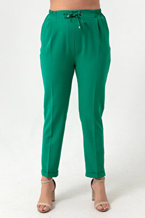 Kadın Yeşil Beli Lastikli Büyük Beden Pantolon