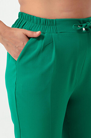 Kadın Yeşil Beli Lastikli Büyük Beden Pantolon