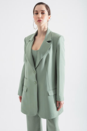 Kadın Mint Yeşili Düğmeli Blazer Ceket