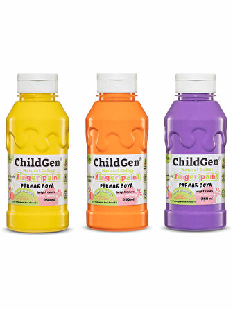 ChildGen Süper Yıkanabilir 3'lü Parmak Boya Seti (3x350ml) (Turuncu-Sarı-Mor)