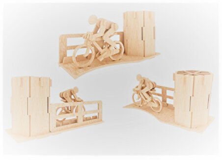 Ahşap 3D Puzzle Bisikletçi Kalemlik Maketi