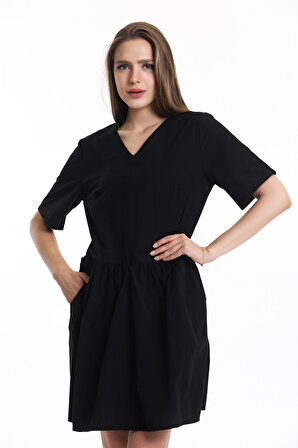 Cep Detaylı Mini Elbise | ELB34254 Siyah