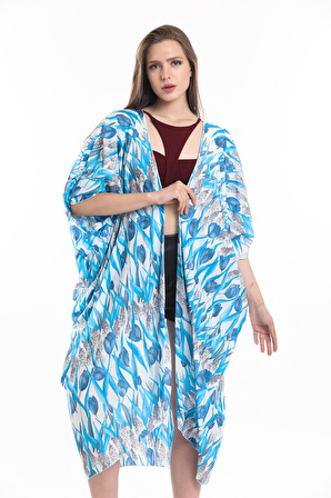 Şifon Plaj Kimono | ELB33597 LALE DES.MAVİ