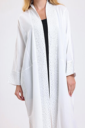 Önü Taş Detaylı Abiye Kimono | KMN34913 Beyaz