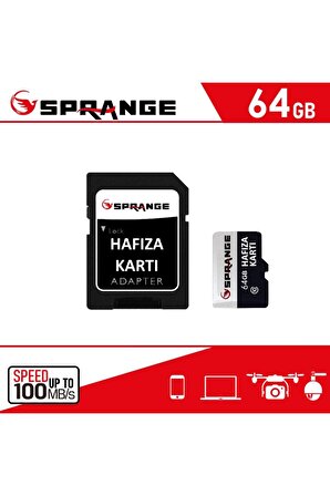 SPRANGE 64gb Hafıza Kartı 100mb/s Class 10 4k Video Kayıt SprangeUHS-3