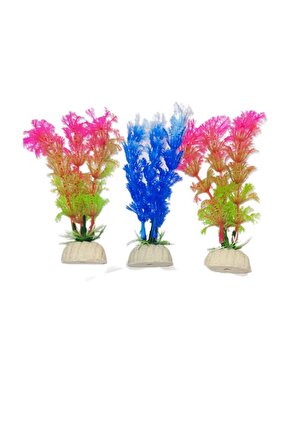 Akvaryum Yapay Bitki Süs Fanus Dekorasyon Yapay Çiçek 3 Adet 10-12cm