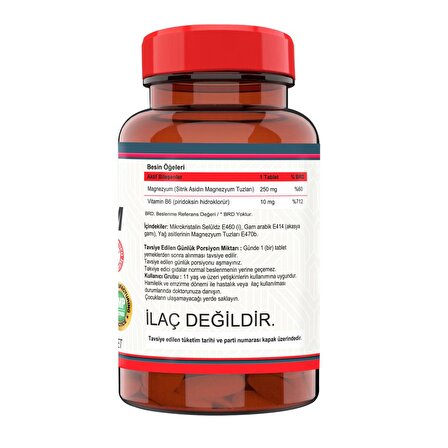 Magnesium Citrate Magnezyum 250 mg Vitamin B6 10 mg 120 Tablet