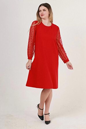 Rahat Form Büyük Beden Elbise 1786-Kırmızı