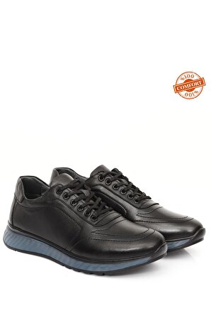 SİYAH Gön Hakiki Deri Bağcıklı Jel Tabanlıklı Erkek Günlük Sneaker 01251