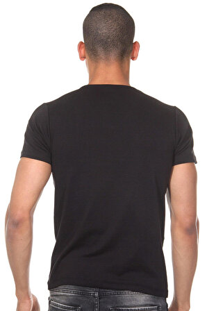 Erkek Siyah V Yaka Kısa Kollu T-Shirt