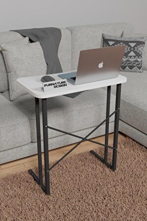 Metal Ayaklı Laptop Sehpası 60x35 cm Kahvaltı Masası Çalışma Sehpası Beyaz
