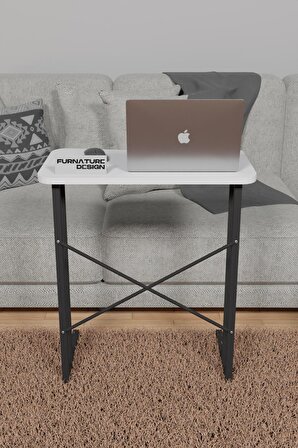 Metal Ayaklı Laptop Sehpası 60x35 cm Kahvaltı Masası Çalışma Sehpası Beyaz