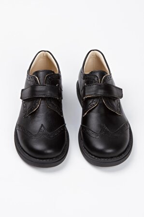 Paqpa Ponte Çocuk Siyah Deri Klasik Ayakkabı KA101