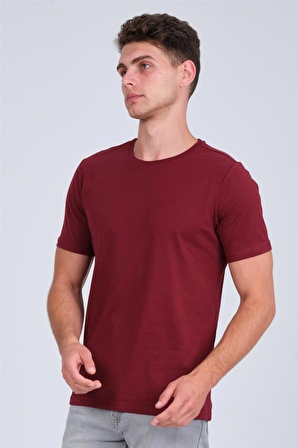 Erkek Bisiklet Yaka Basic T-shirt Bordo