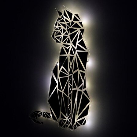 Veraart Işıklı Geometrik Kedi Duvar Dekorlu Gece Lambası 60 cm
