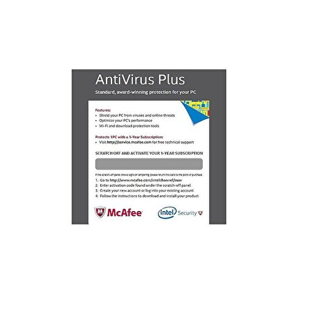 INTEL McAfee Anti-Virus Plus, PC için ödüllü AntiVirus Yazılımı (1 yıllık)