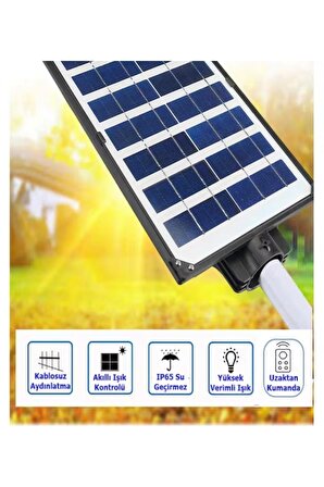 100w Güneş Enerjili Sokak Lambası Bahçe Aydınlatması Kumandalı Sensörlü