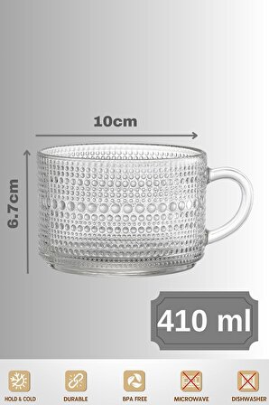 2 Adet İskandinav Tarzı Vintage Cam Kahve Kupası Tatlı - Tahıl - Meşrubat Bardağı 410 ml