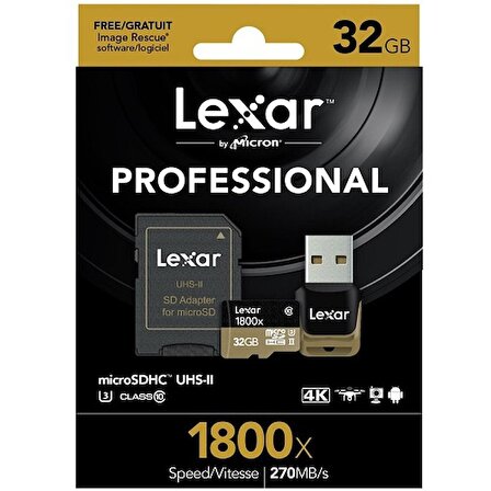 Lexar 32 GB 1800x Micro SD Hafıza Kartı (270 mb/s)