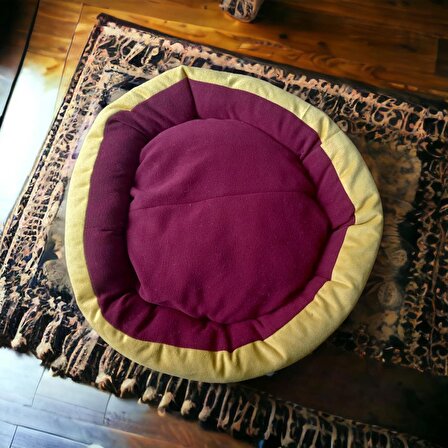 Girist Pet Kedi ve Köpek Yatağı Sarı Bordo Simit Yatak 50x50 cm