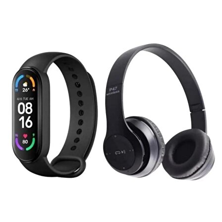 M6 Akıllı Bileklik + P47 Kulak Üstü Bluetooth Kulaklık