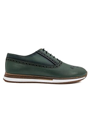 Presto Yeşil Hakiki Deri Beyaz Tabanlı Klasik Erkek Ayakkabı