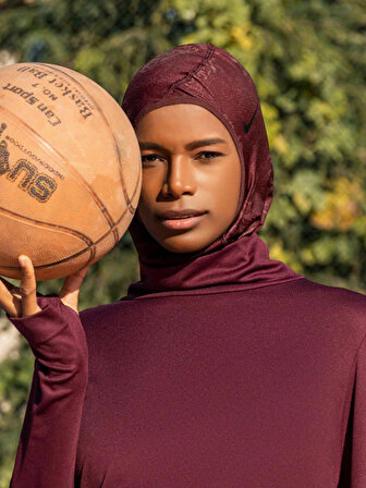 Pro Hijab Sporcu Saç Bandı Başörtüsü Spor Bone - Bordo Siyah
