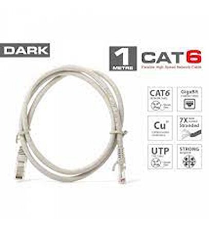 Dark Dk-Cb-Nt6U100G 1Mt Utp Cat6 Patch Kablo Gri Awg24/7