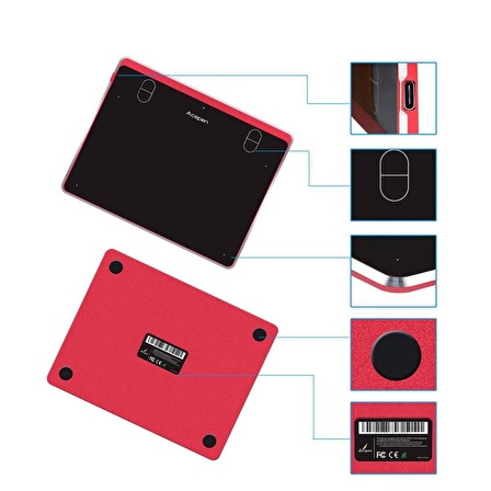 Acepen AP604 6.4 inç Grafik Tablet Kırmızı