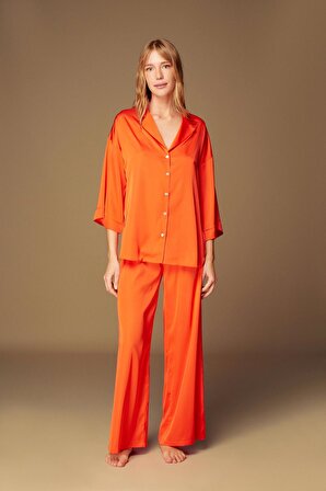Pijama Takım Gecelik Pantolon Gömlek 1528 - 2'li Set Orange