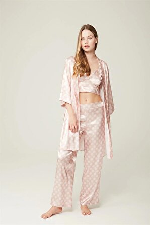 Pijama Takım Saten Sabahlık Büstiyer Pantolon Ashley Bigpoint - 3'lü Set