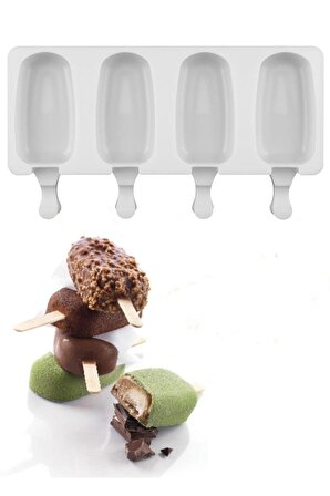 4' Lü Magnum Dondurma Kalıbı, Silikon Büyük Boy Beyaz Dondurma Kabı, Dondurmalık - ( Bpa Free )