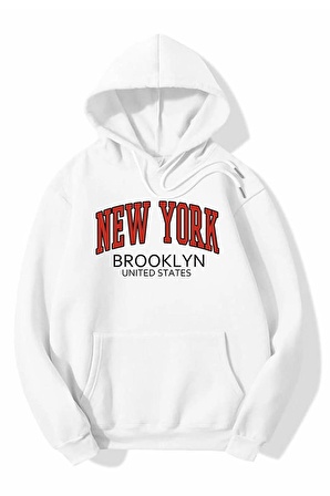 3 Iplik Polarlı Kapüşonlu Oversize Kalıp Hoodie New York Tasarımlı Unisex Sweatshirt