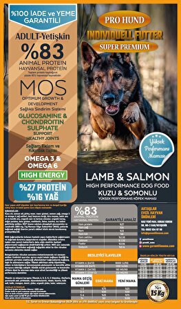 PRO DOG INDIVIDUALLY Kuzu Etli ve Somonlu Süper Premium Yetişkin Köpek Maması (15Kg)