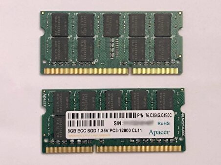 Apacer 8GB EEC SOD 1.35V PC3-12800 CL11 SO-DIMM 76,C354G.C6S0C SERVER RAM BELLEK