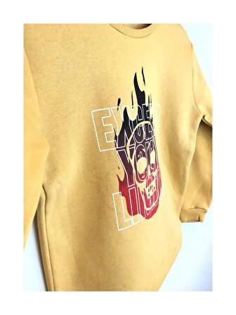 Sarı Renk Kuru Kafa Baskılı Sweatshirt