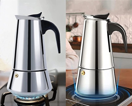 Perlotus 4 Kişilik Çelik Mokapot Espresso Filtre İtalyan Kahve Makinesi 