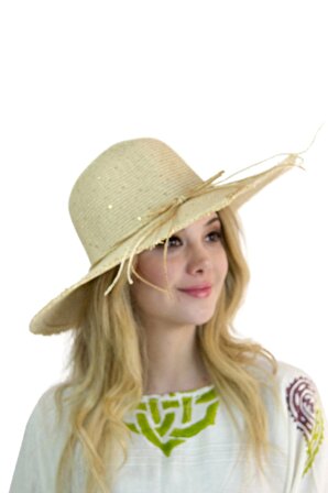 Kadın Geniş Kenarlı Hasır Şapka 1299 krem