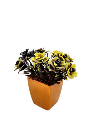 Mini Saksılı Yapay Çiçek Dekoratif Plastik Çiçek Plastik Saksılı Dekoratif Süs Çiçeği 10-12 Dal